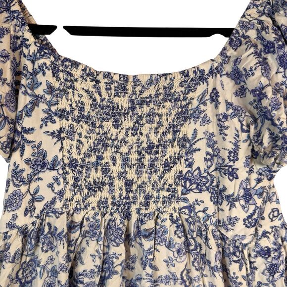Angie Dress Large Short Sleeve Blue Floral Baby Doll Cottagecore Travel Mini - Picture 3 of 10